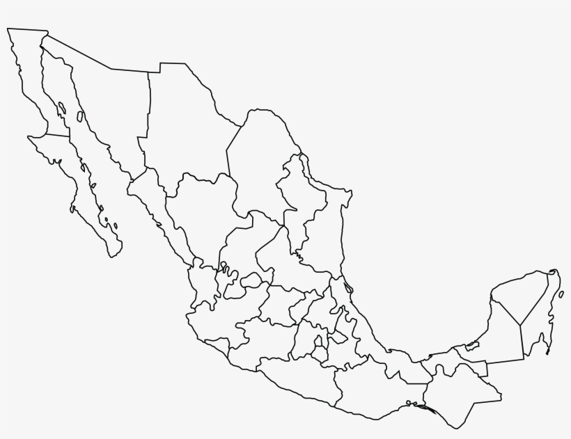 Free Clipart Of A Black And White Map Of Mexico - Blank Map Of Mexico  States Transparent PNG - 4000x2886 - Free Download on NicePNG