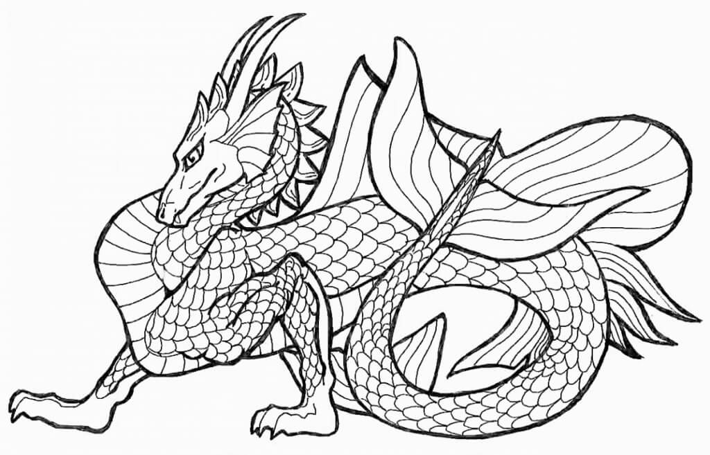 Water Chinese Dragon Coloring Page - Free Printable Coloring Pages for Kids