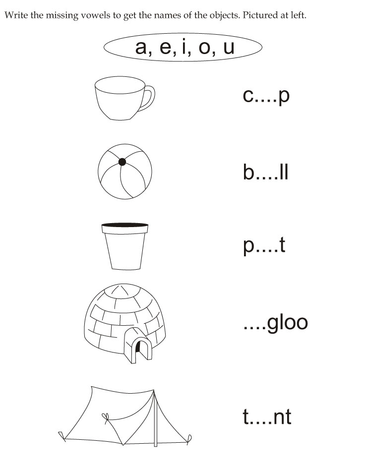 Write the missing vowels to get the names of the objects | Download Free  Write the missing vowels to get the names of the objects for kids | Best Coloring  Pages