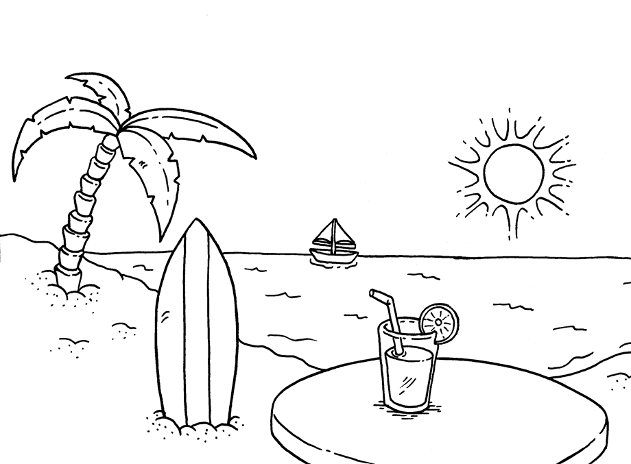 Tropical beach beach coloring pages for adults