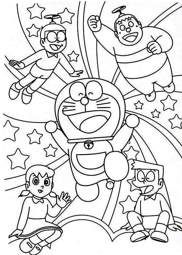 Nobita Shizuka Suneo Giant Doraemon Happy Together Coloring Pages ...