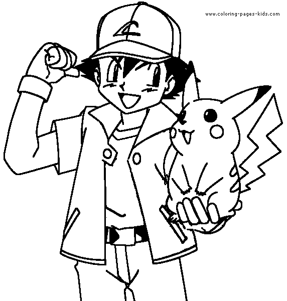 Pokemon Ash and Pika color in page - Pokemon Coloring Pages