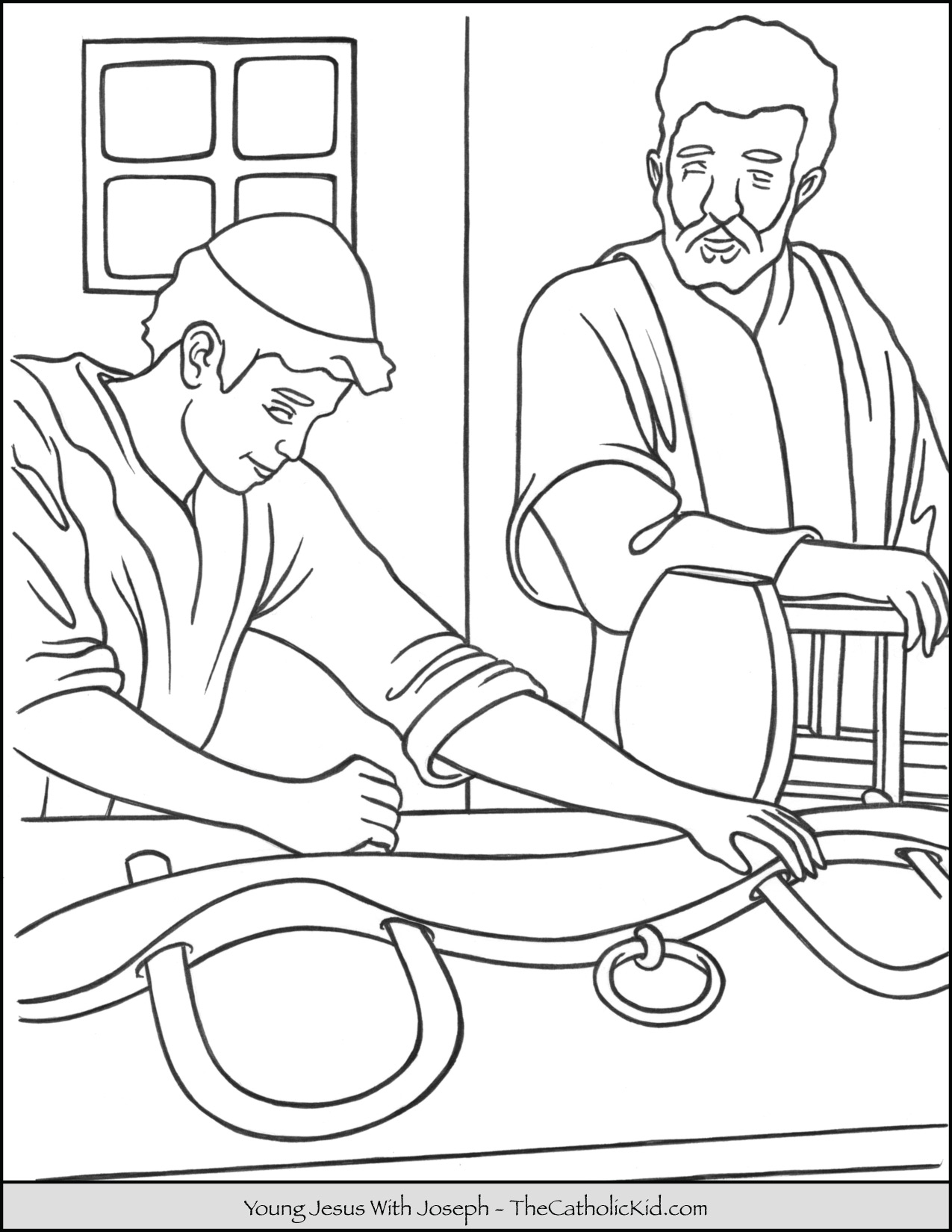 Young Jesus With Joseph Coloring Page - TheCatholickid.com