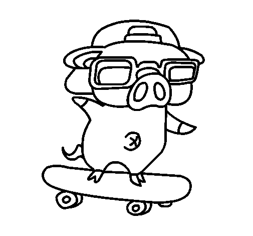 Graffiti the pig on a skateboard coloring page - Coloringcrew.com