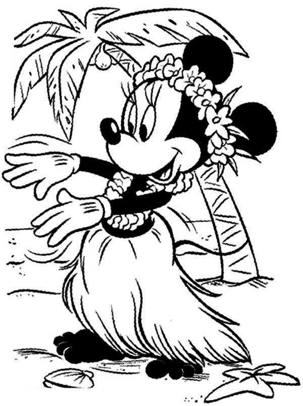 Minnie Mouse Hawaiian Dance Coloring Page