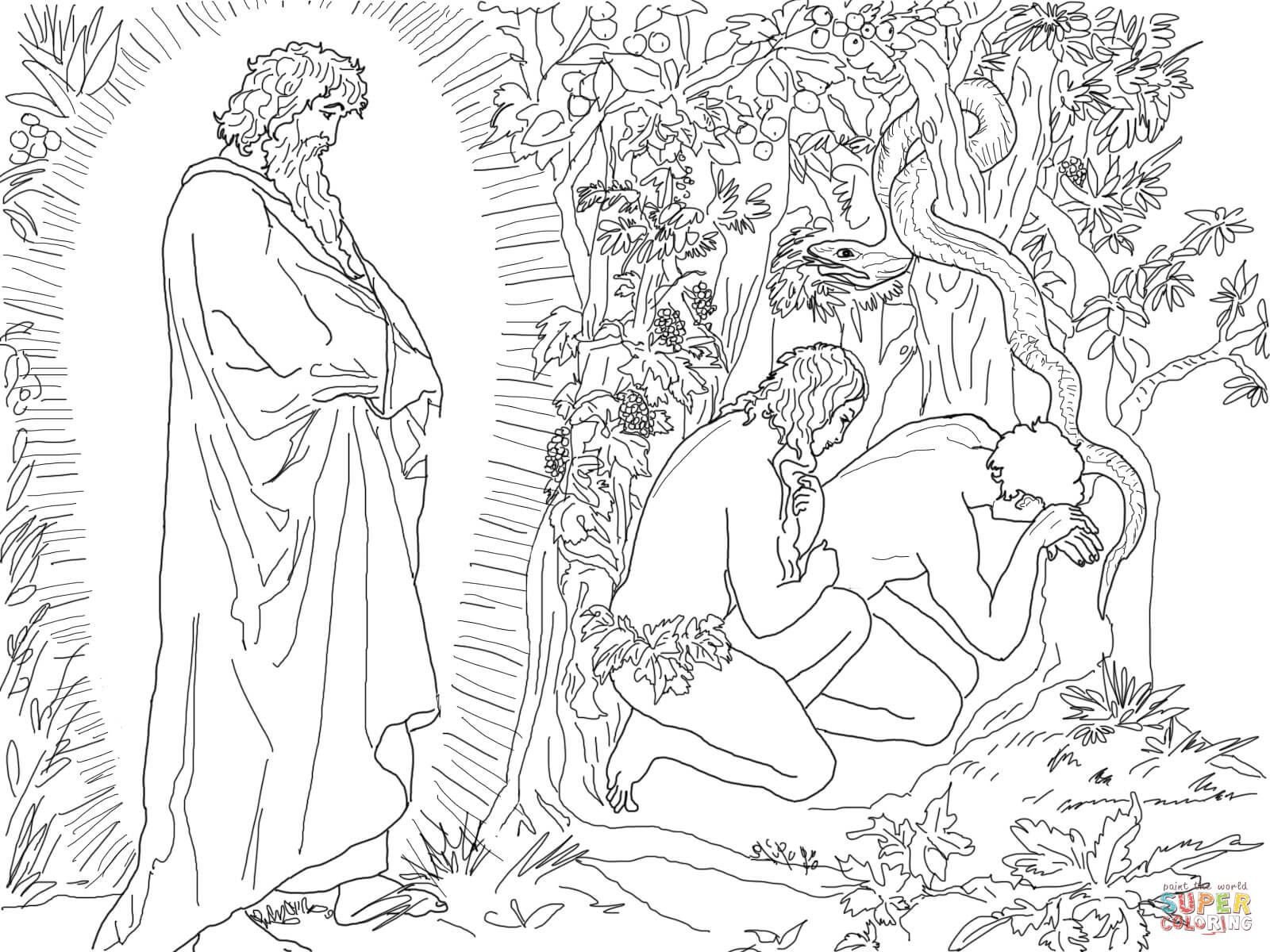 Adam and Eve Flee from the Presence of God coloring page | Free Printable Coloring  Pages