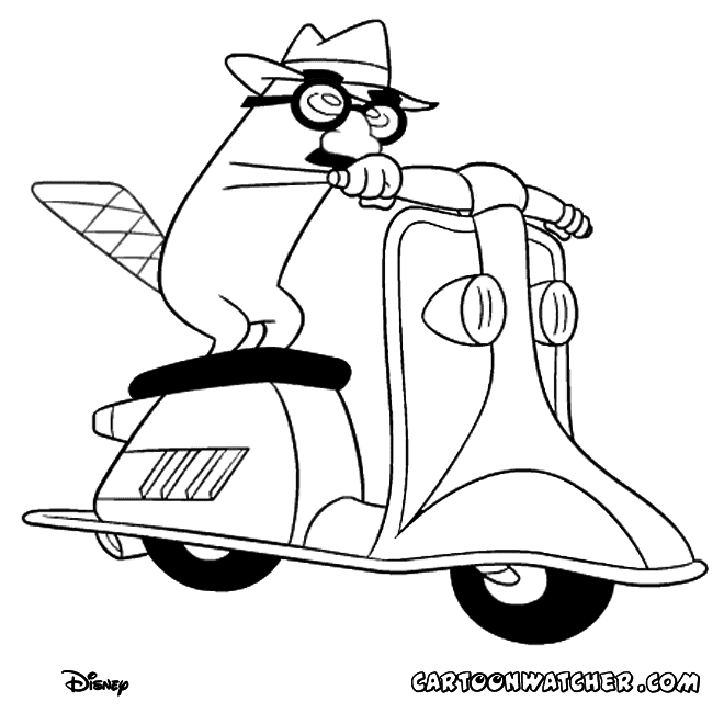 Agent P on a Scooter Coloring sheet - Phineas and Ferb coloring