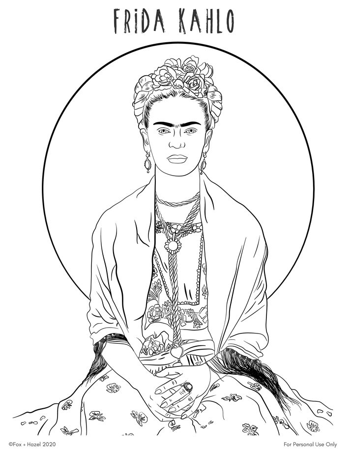 Free Frida Kahlo Printable Coloring Page | Fox + Hazel