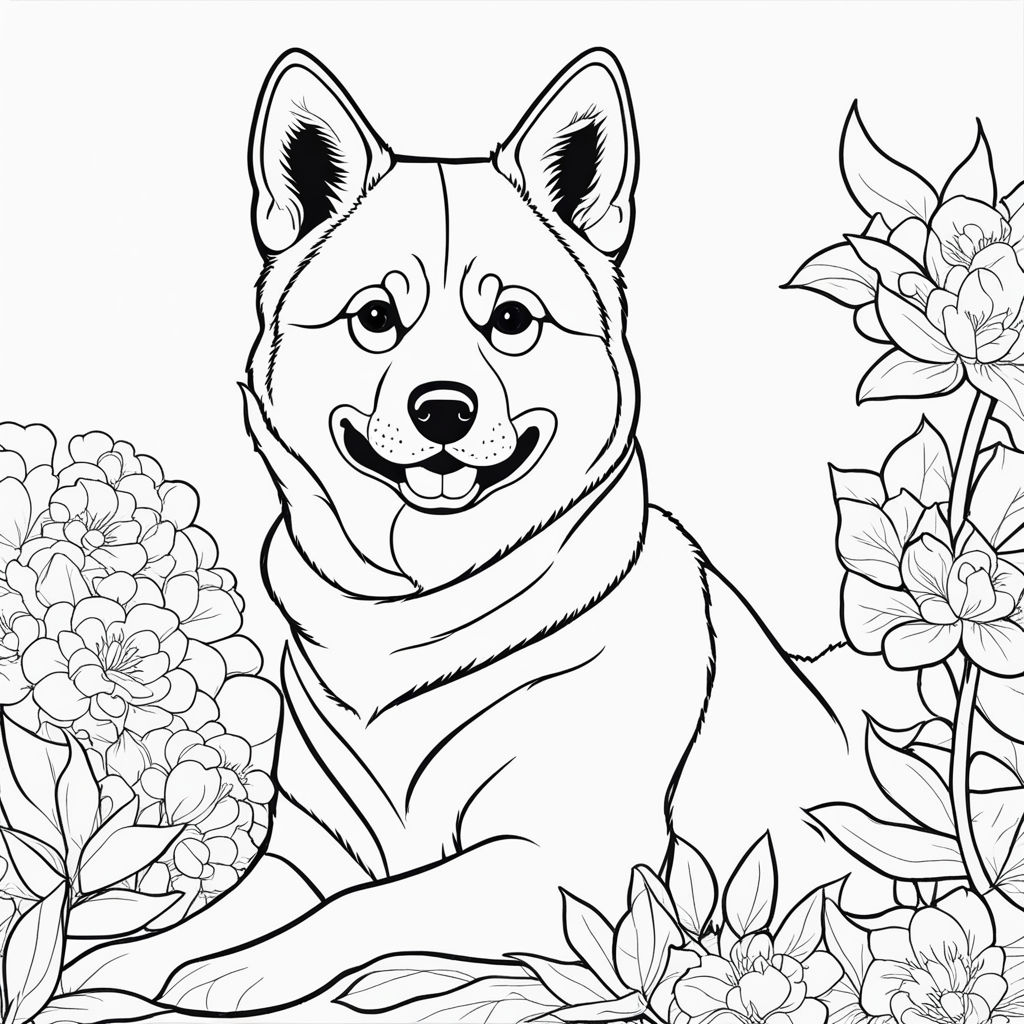clean coloring book page of a Akita: An ...