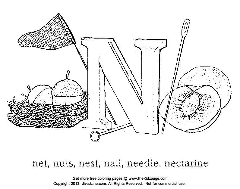 Letter N Coloring ABC's - Free Coloring Pages for Kids - Printable ...