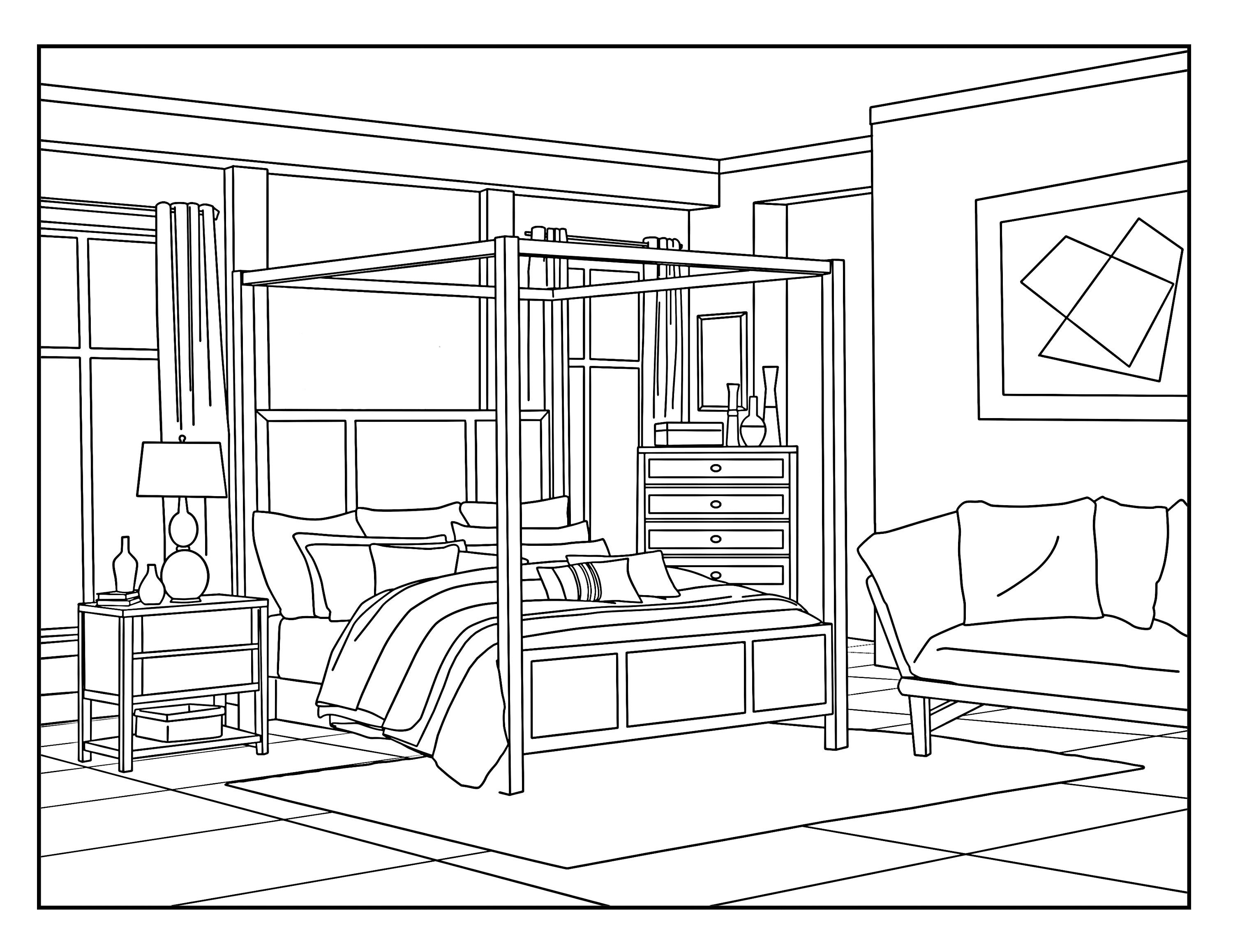 Bedroom around the House Coloring Pages for Adults 1 - Etsy