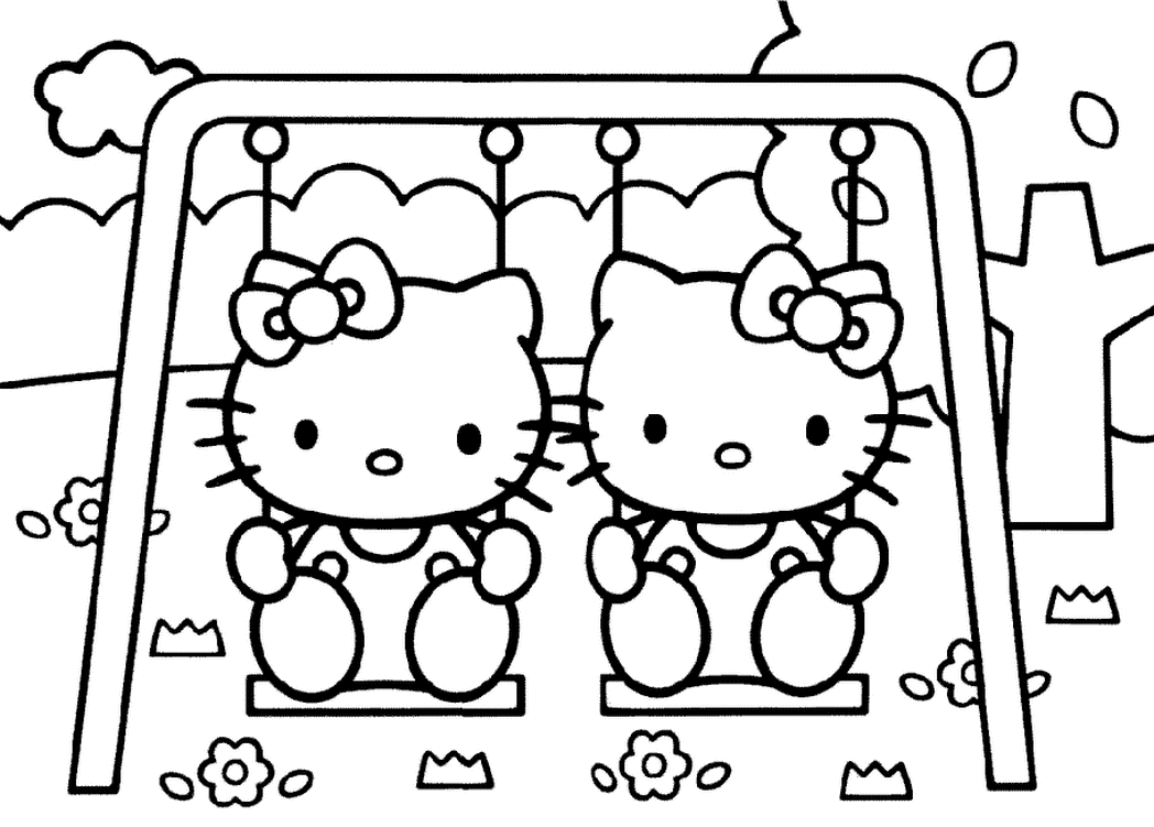 Free Printout Cartoon Cute Hello Kitty Play Schooling Coloring Pages