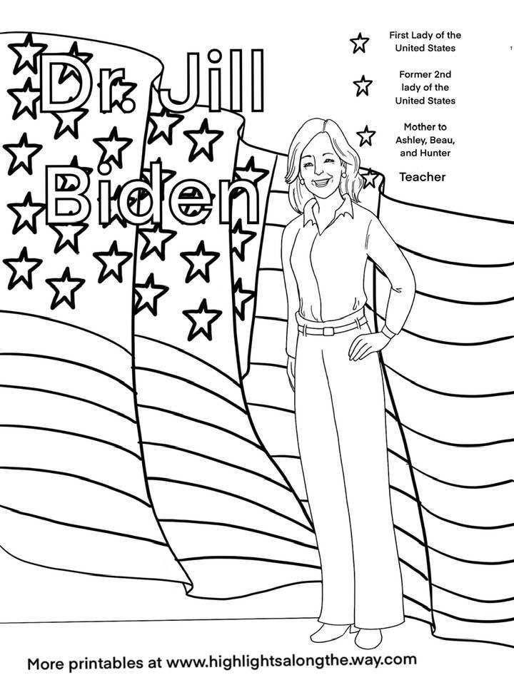First Lady Dr. Jill Biden Free printable coloring sheet