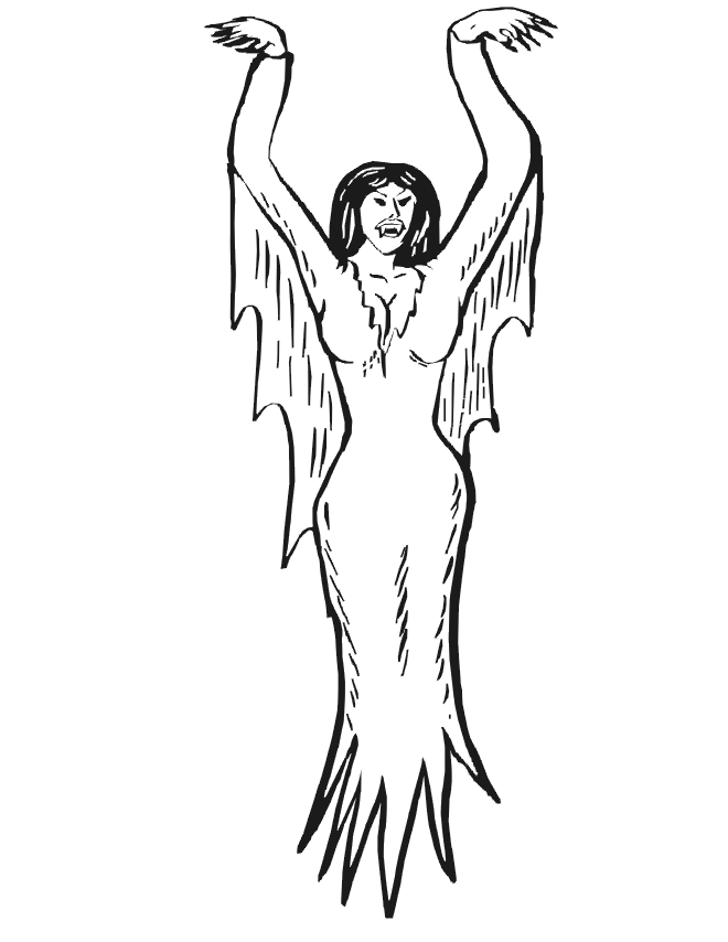 Vampire Coloring Page | Female Vampire With Arms Up