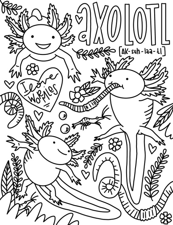Axolotl Coloring Page instant Download - Etsy
