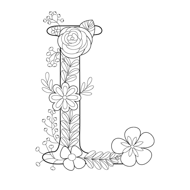 Premium Vector | Letter l coloring book for adults vector