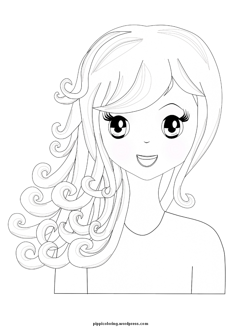 Manga girl with curly hair | Pippi's Coloring Pages