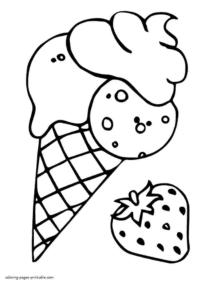Coloring Sheet Ice Cream Cone With Strawberry Page Pages Sheetsor Kids