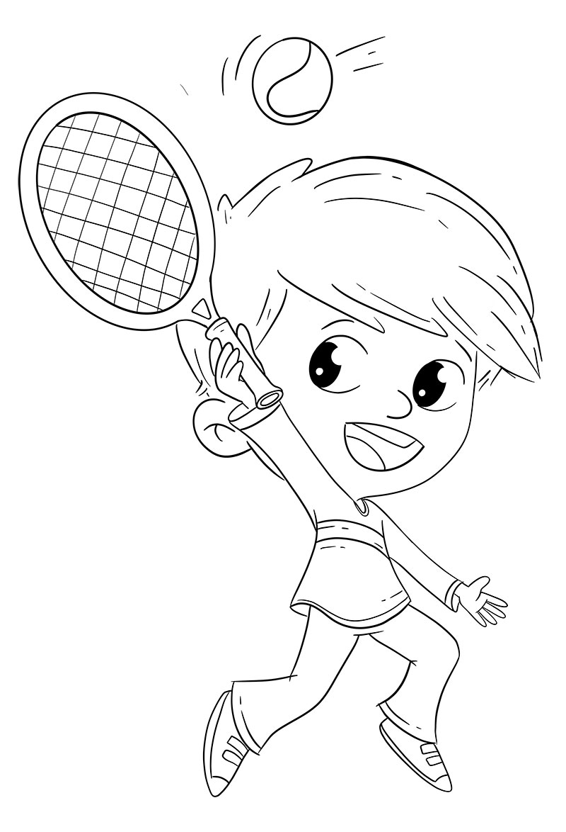 Boy playing tennis with a racket. Coloring page - Dibustock, Ilustraciones  infantiles de Stock