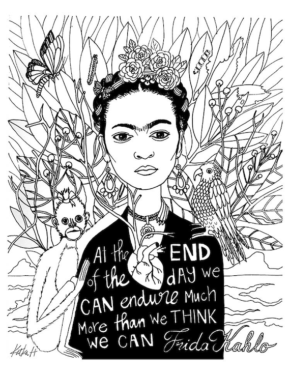 Frida Kahlo Coloring Book Page Black and White Lineart - Etsy Denmark