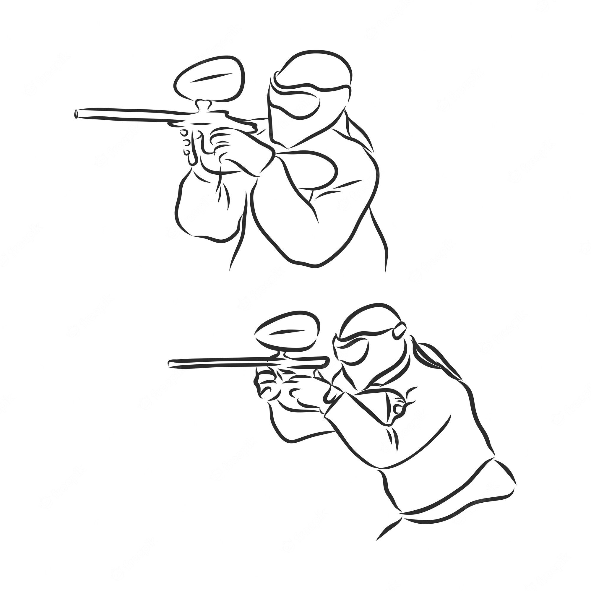 Premium Vector | Illustration of a shooting soldier black and white drawing  white background paintball