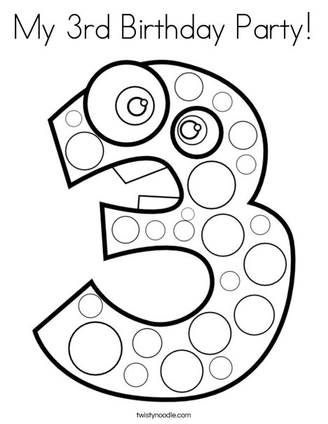 My 3rd Birthday Party Coloring Page - Twisty Noodle