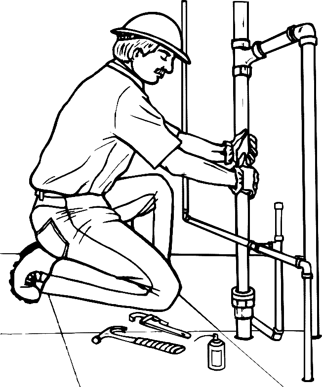 Coloring plumber is replacing a broken pipe picture