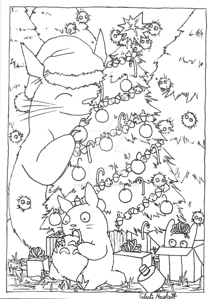 totoro christmas card lineart by GrayWolfShadow on DeviantArt