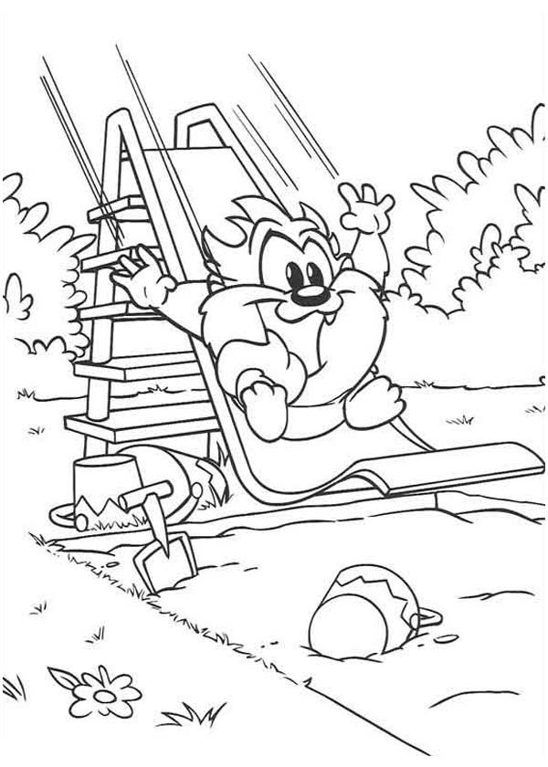 Baby Taz Playing Slide in Baby Looney Tunes Coloring Page: Baby ...
