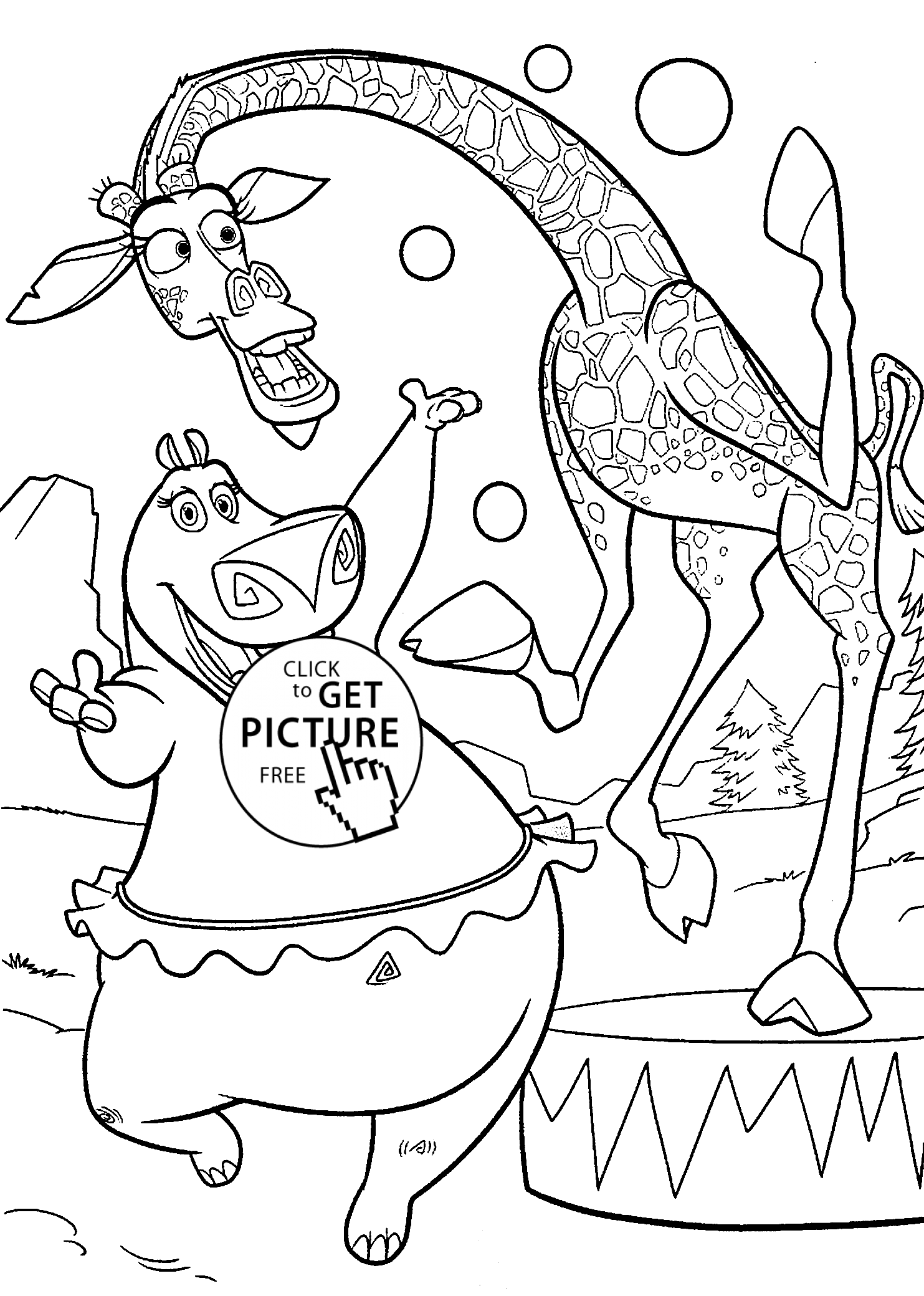 Gloria Madagascar coloring pages for kids, printable free