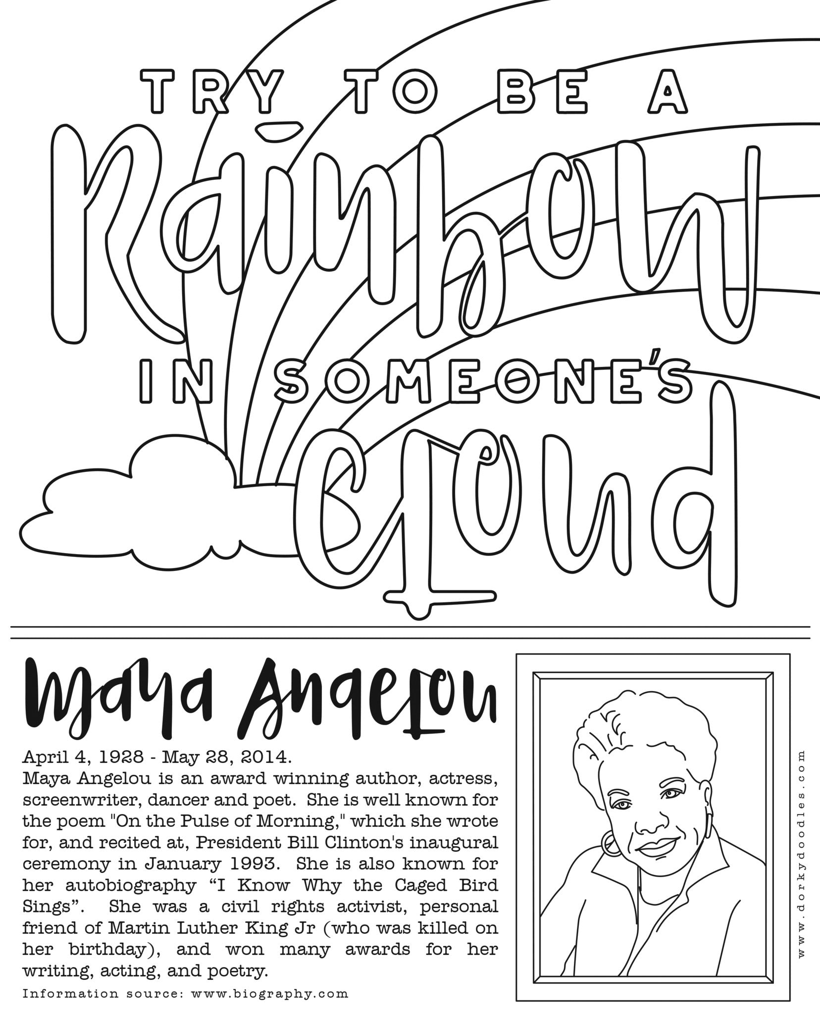Black History Month Coloring Page: Maya Angelou – Dorky Doodles
