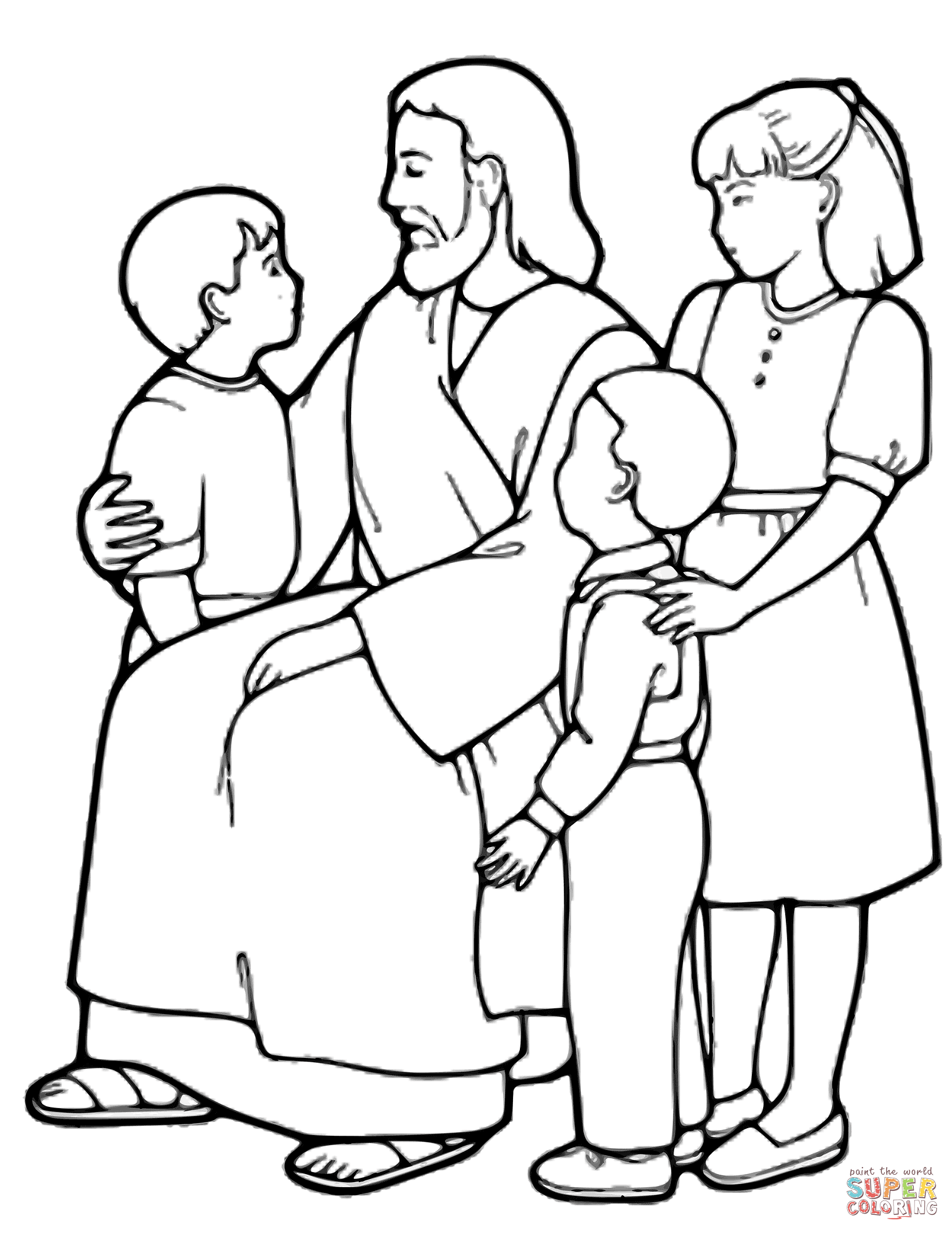 The Little Children And Jesus Coloring Page Free Printable Coloring Home