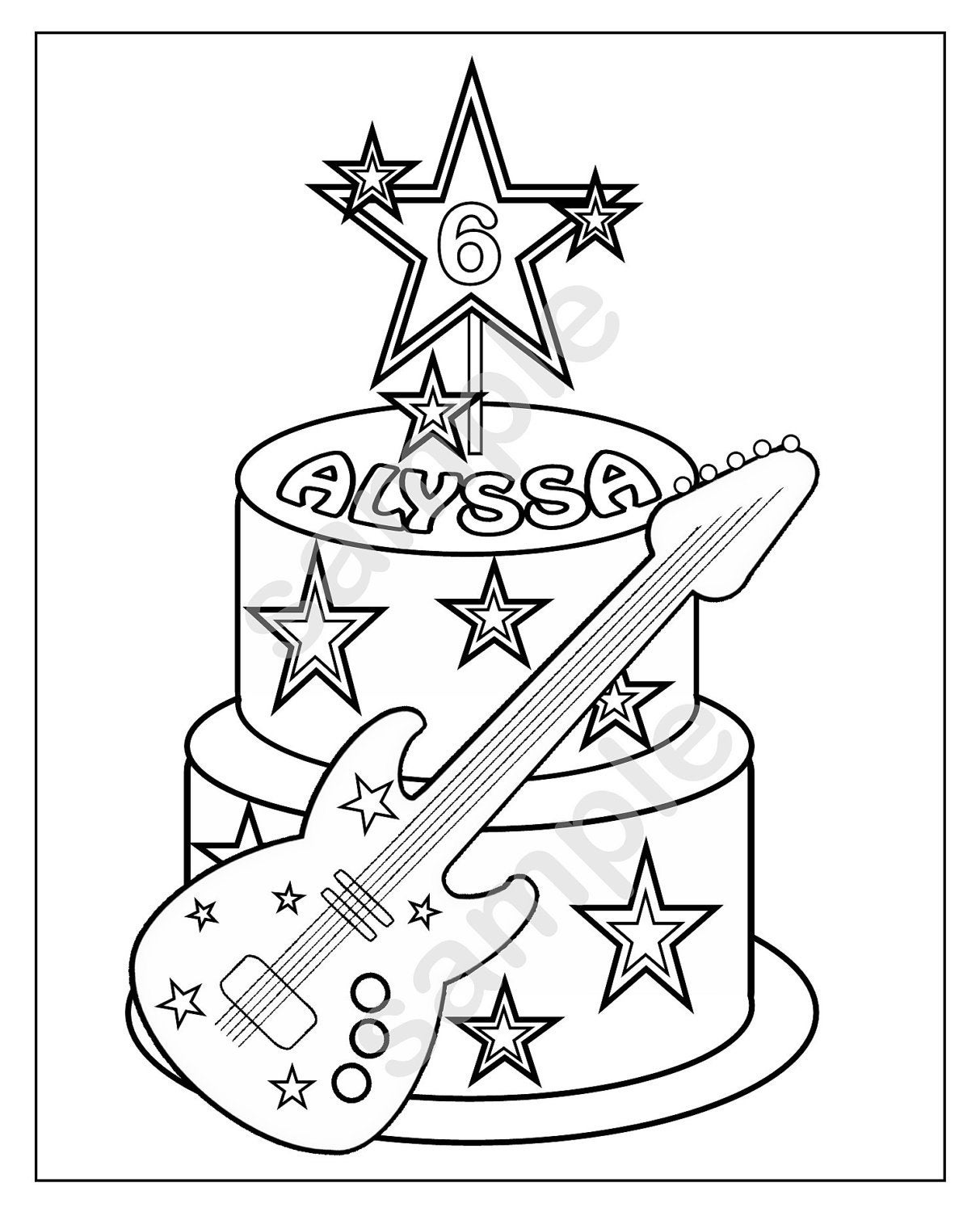 Personalized Printable Rockstar Birthday Party Favor childrens kids coloring  page book activity PDF or JPEG file