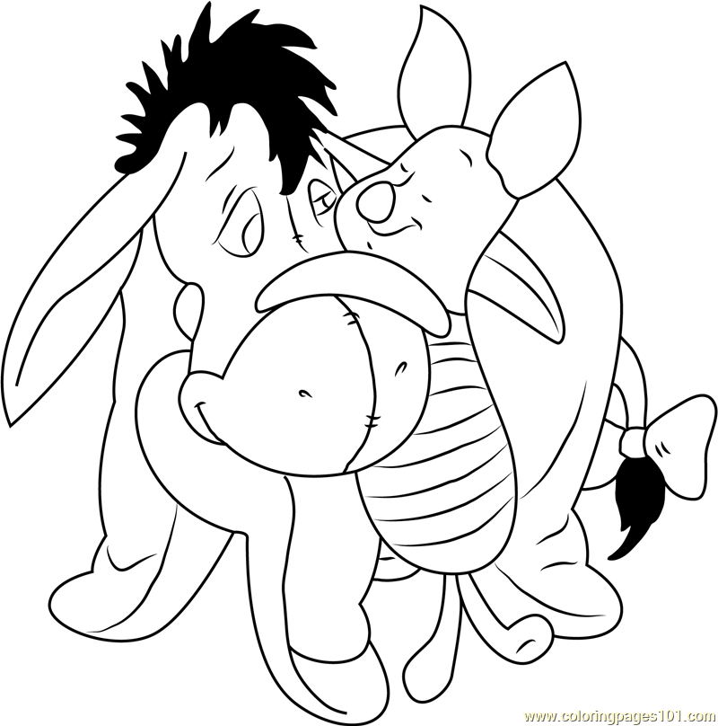 Eeyore hugs Piglet Coloring Page for Kids - Free Eeyore Printable Coloring  Pages Online for Kids - ColoringPages101.com | Coloring Pages for Kids