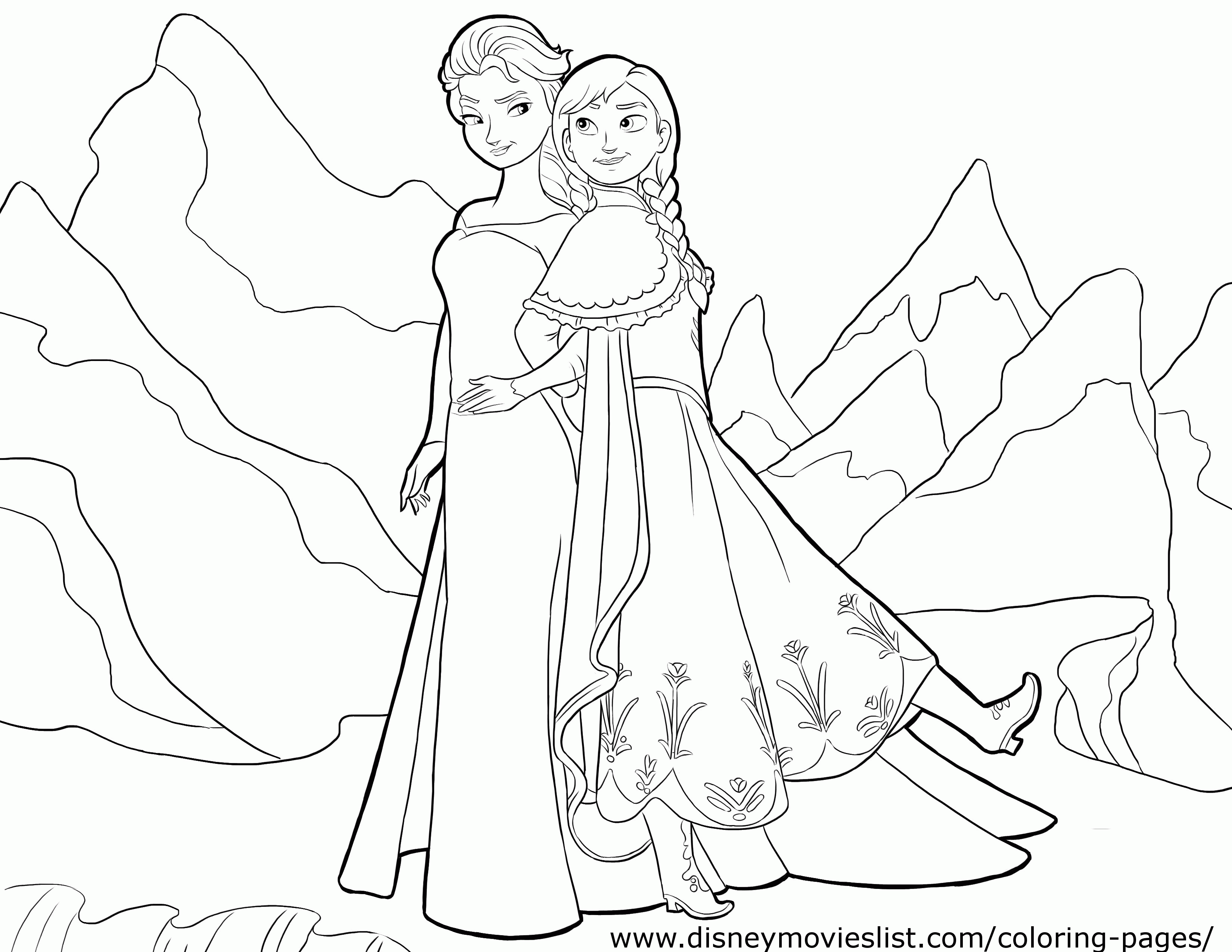 Anna and Elsa Together - Disney's Frozen Coloring Pages Sheet, Free Disney Printable Frozen