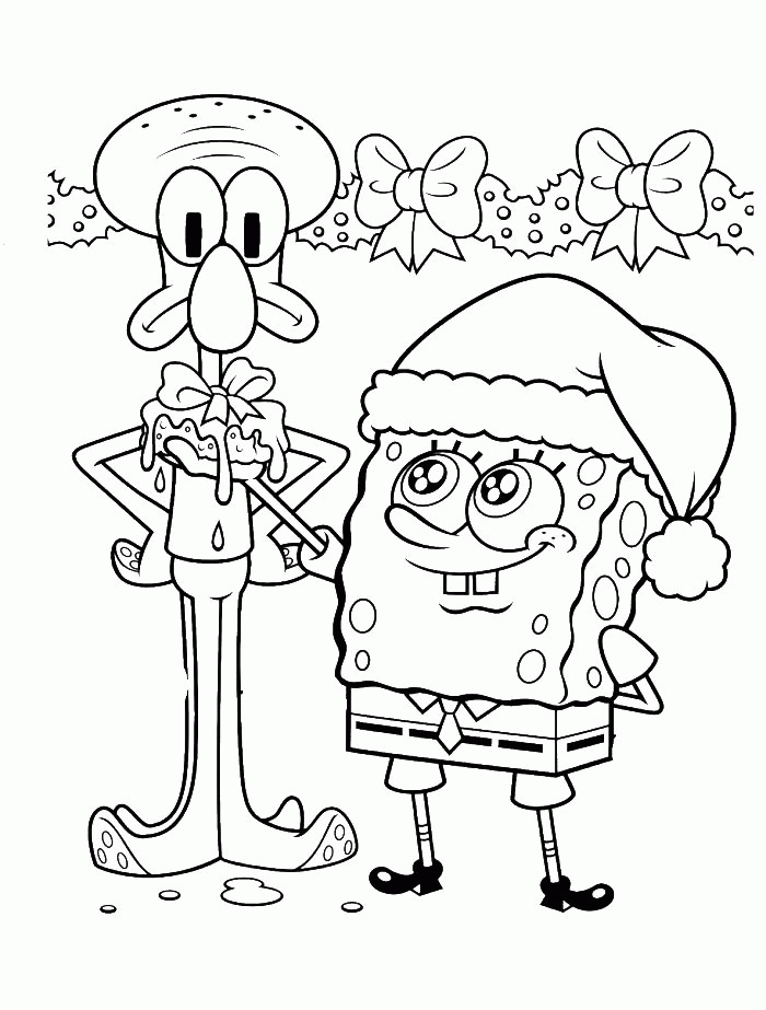 Spongebob And Squidward Take Charge Of Christmas Coloring Page