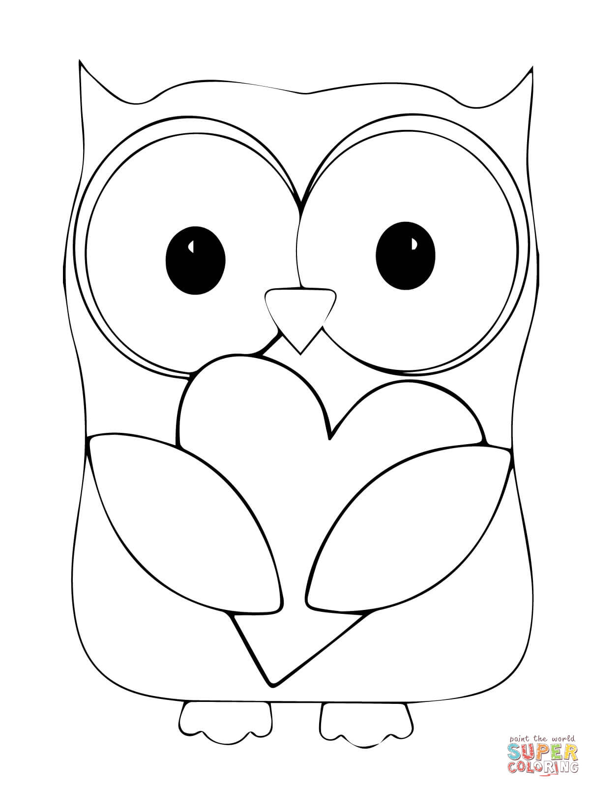 Valentine Day Owl Hugging a Heart coloring page | Free Printable ...