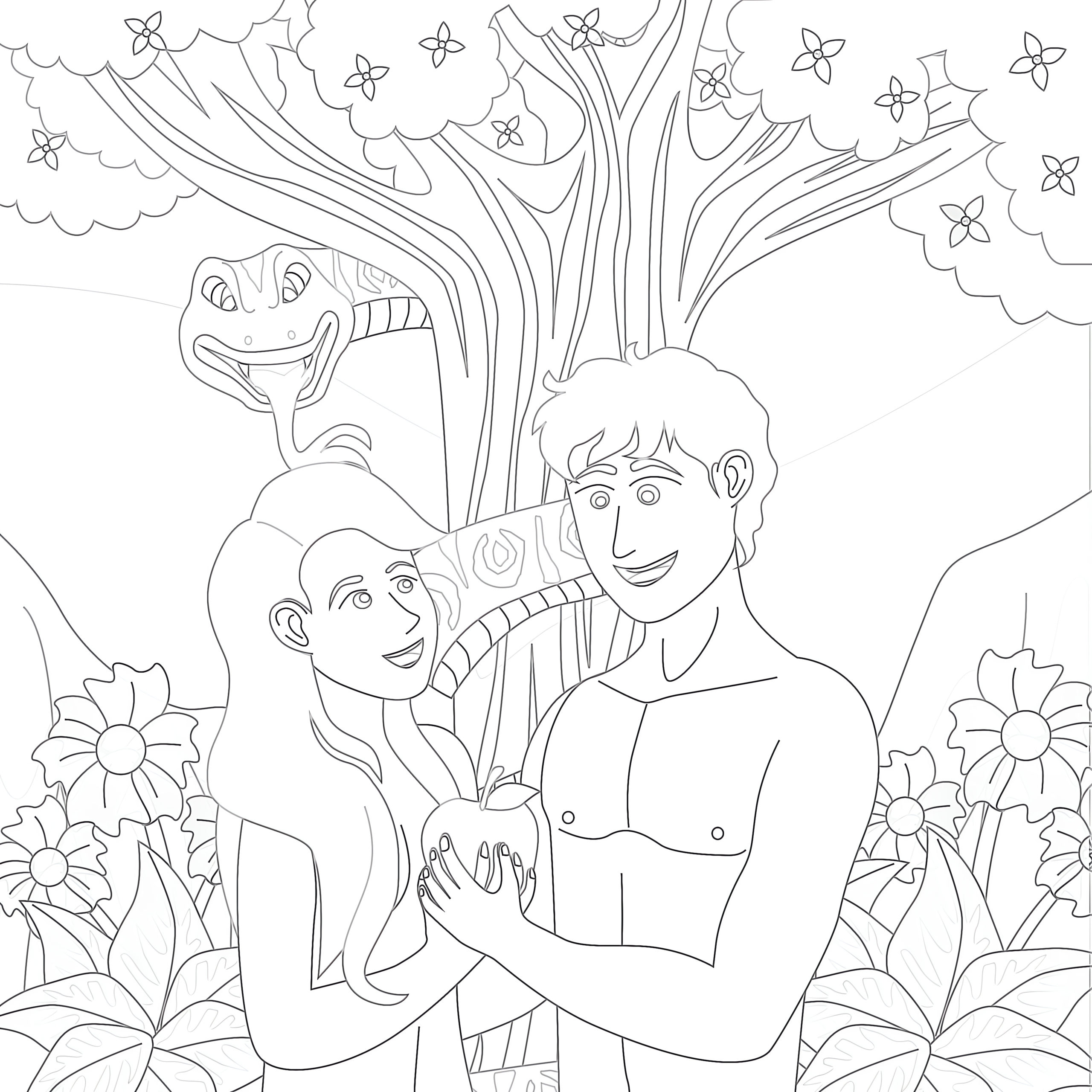 Adam And Eve coloring page - Mimi Panda