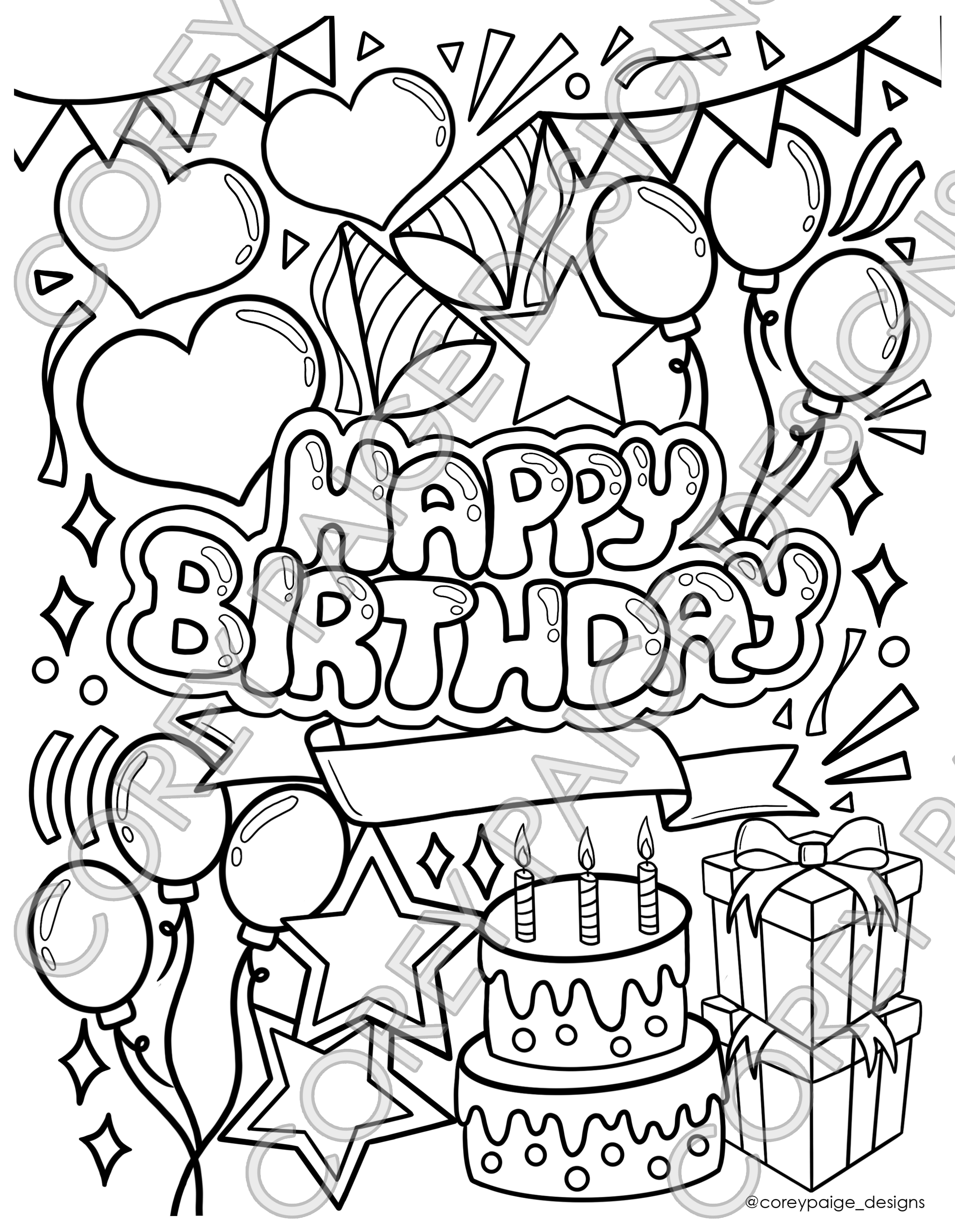 Happy Birthday Coloring Sheet – CoreyPaigeDesigns
