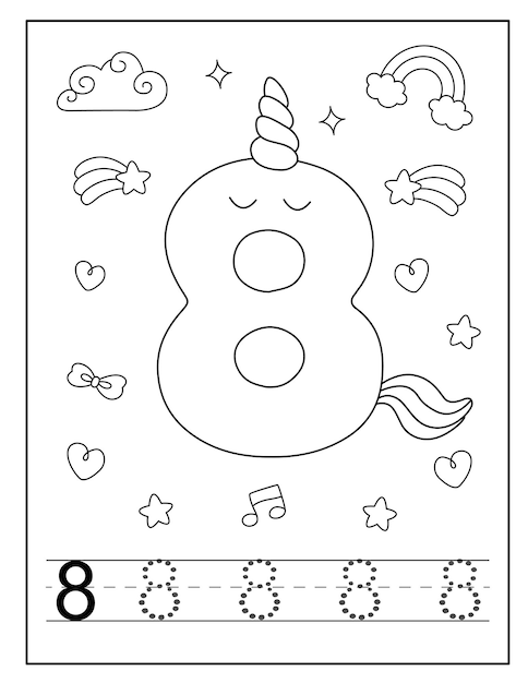 Premium Vector | Unicorn number coloring page for little students