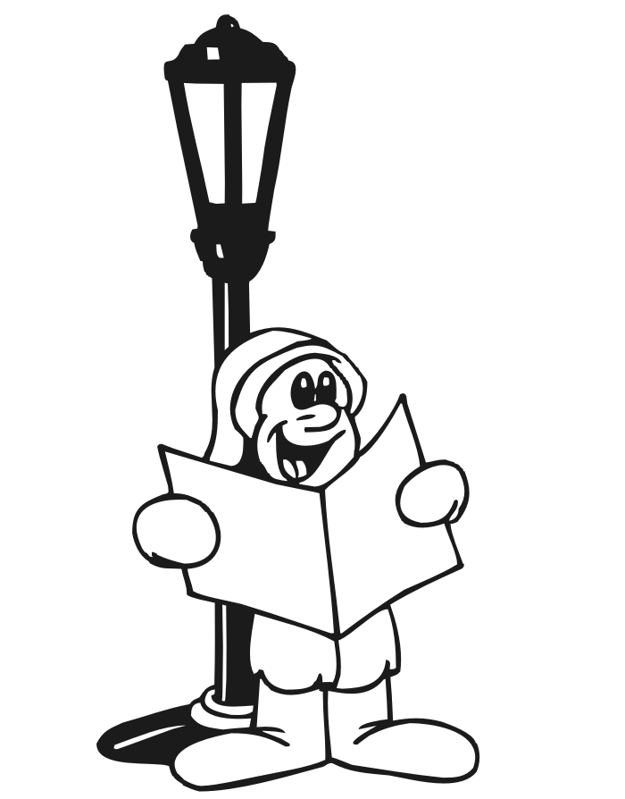 Christmas Coloring Page | Caroller Singing By Lamp Post ...