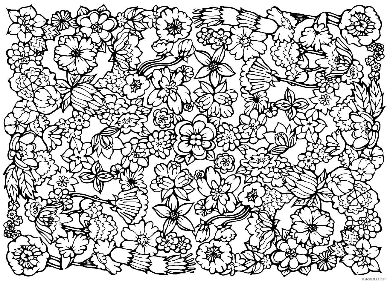 Hard Flowers Pattern Coloring Page » Turkau