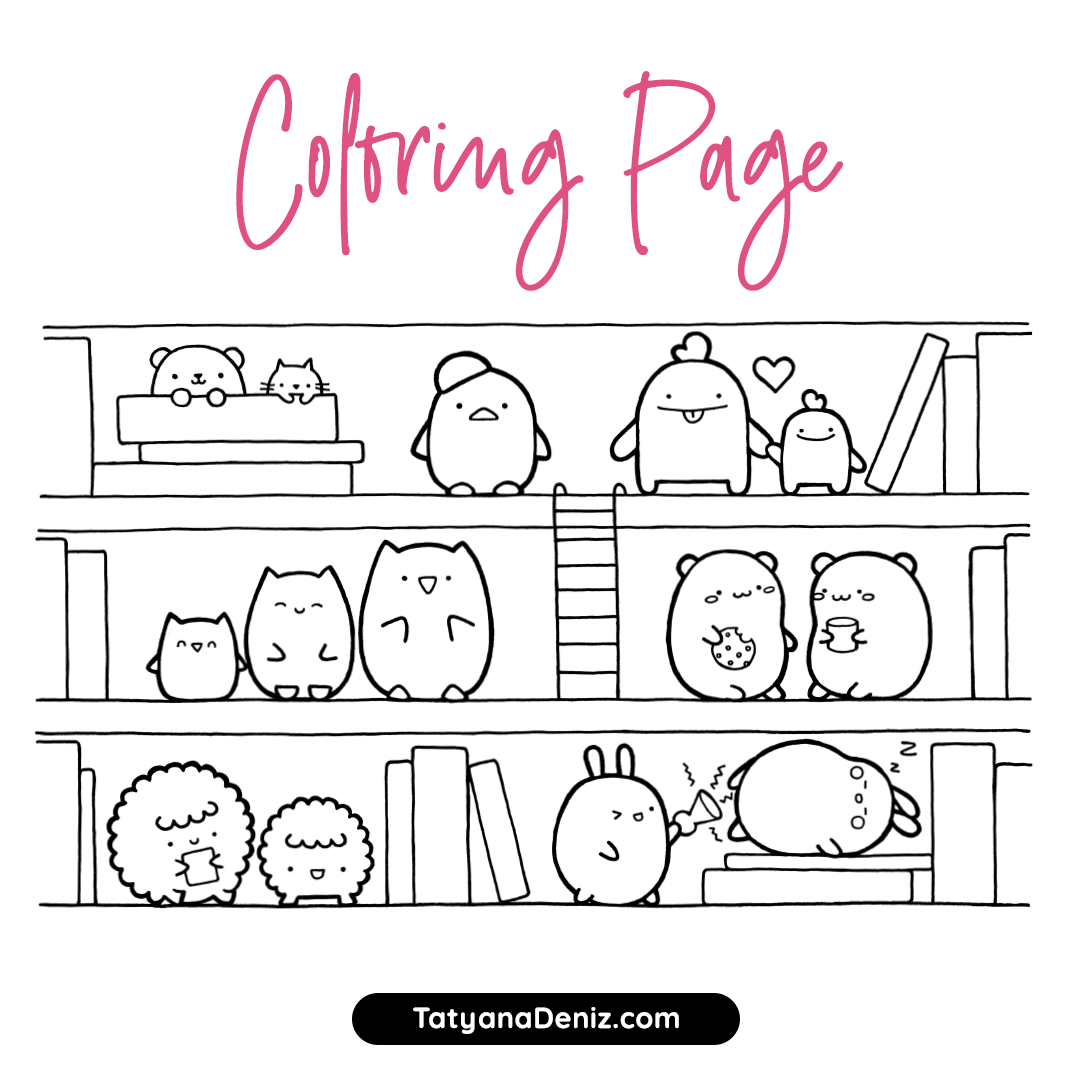 Free coloring page featuring kawaii animals in different poses