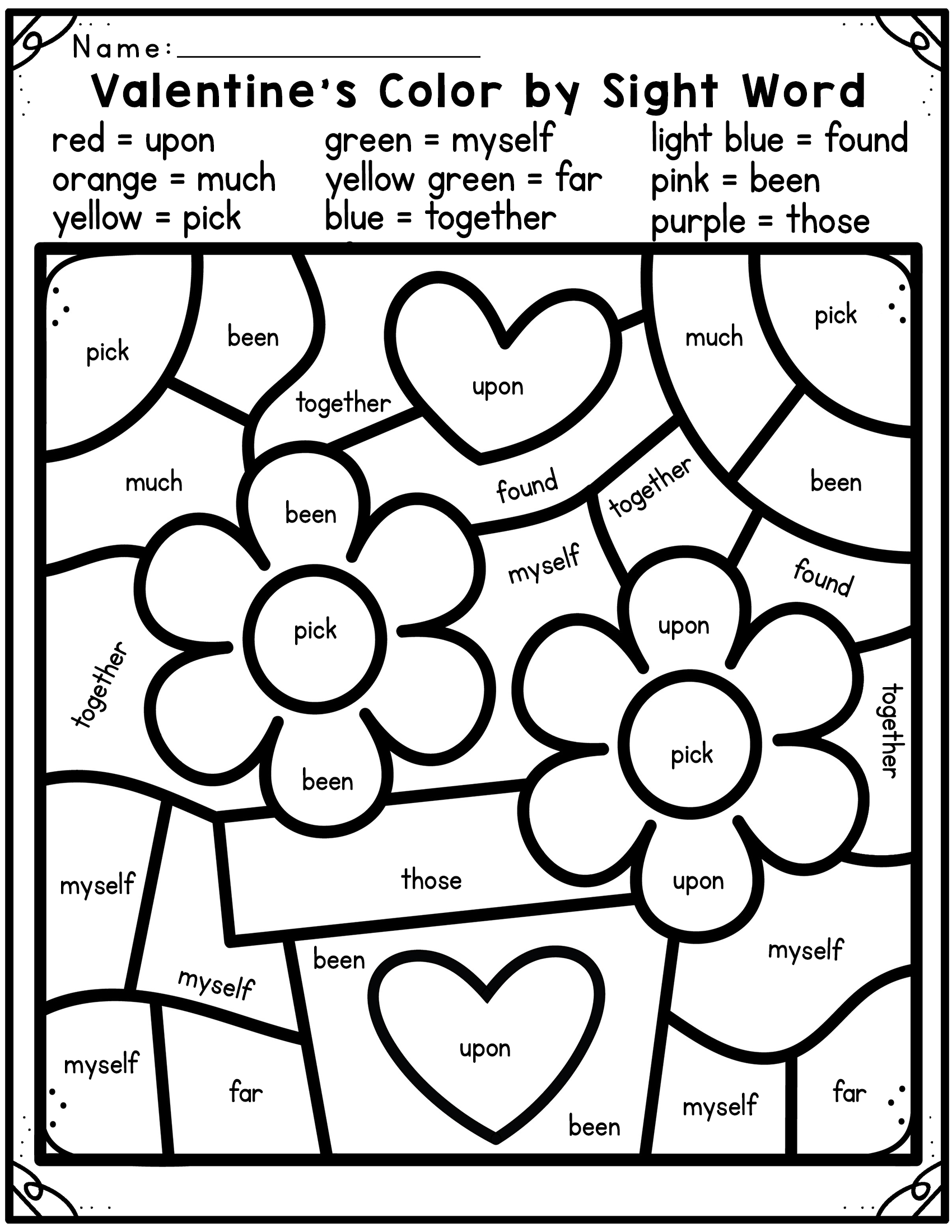color by sight words free printables Cory Langdon