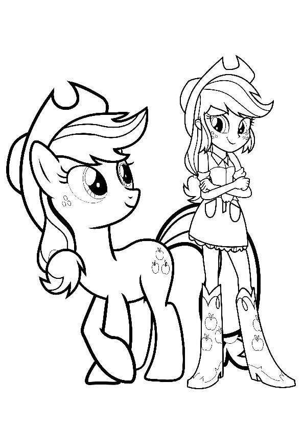Applejack with Equestria Girl My Little Pony Human Counterpart Applejack  Coloring Pages - Print Color Craft