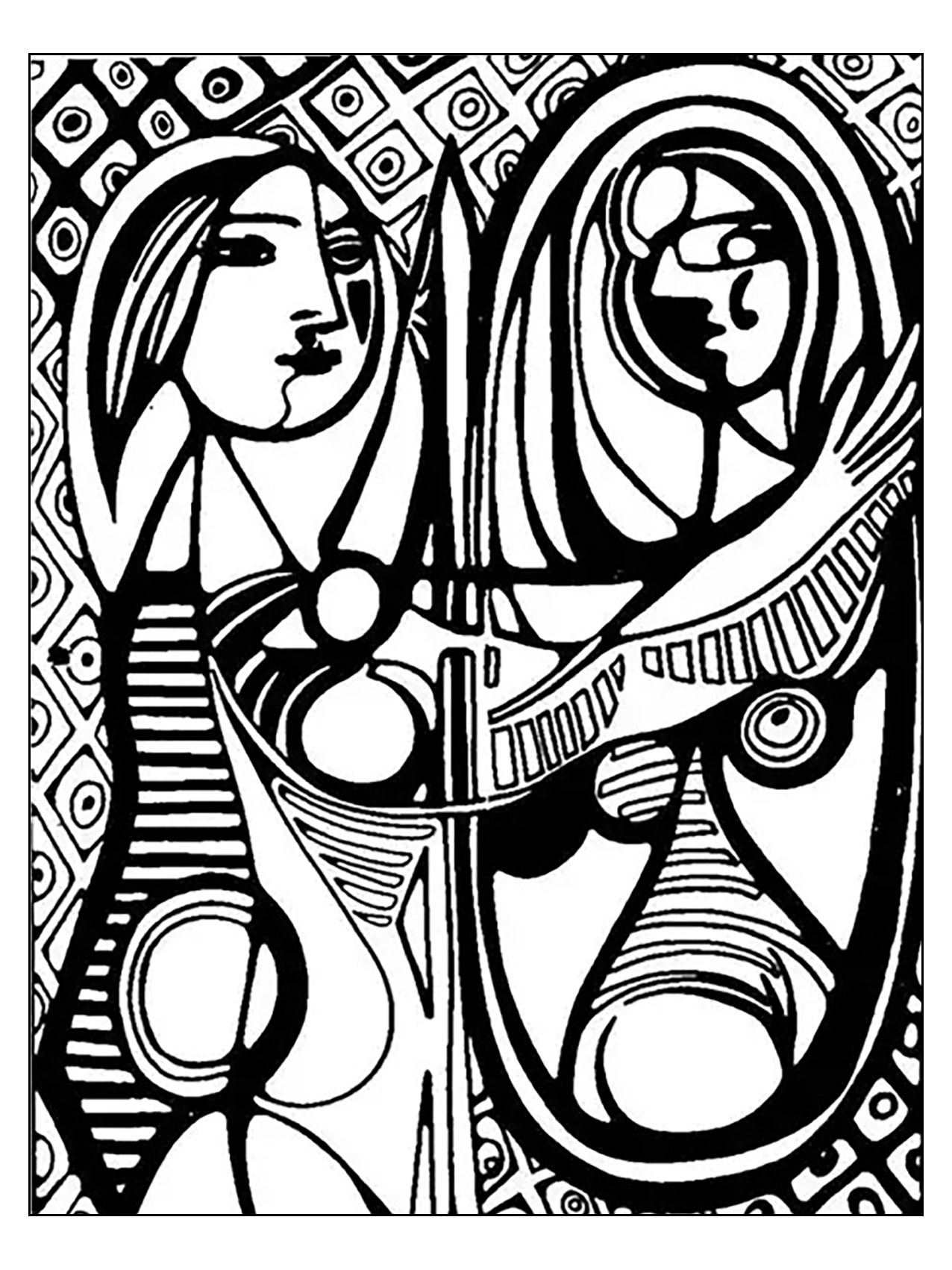 Picasso girl before a mirror 1932 - Masterpieces Adult Coloring Pages