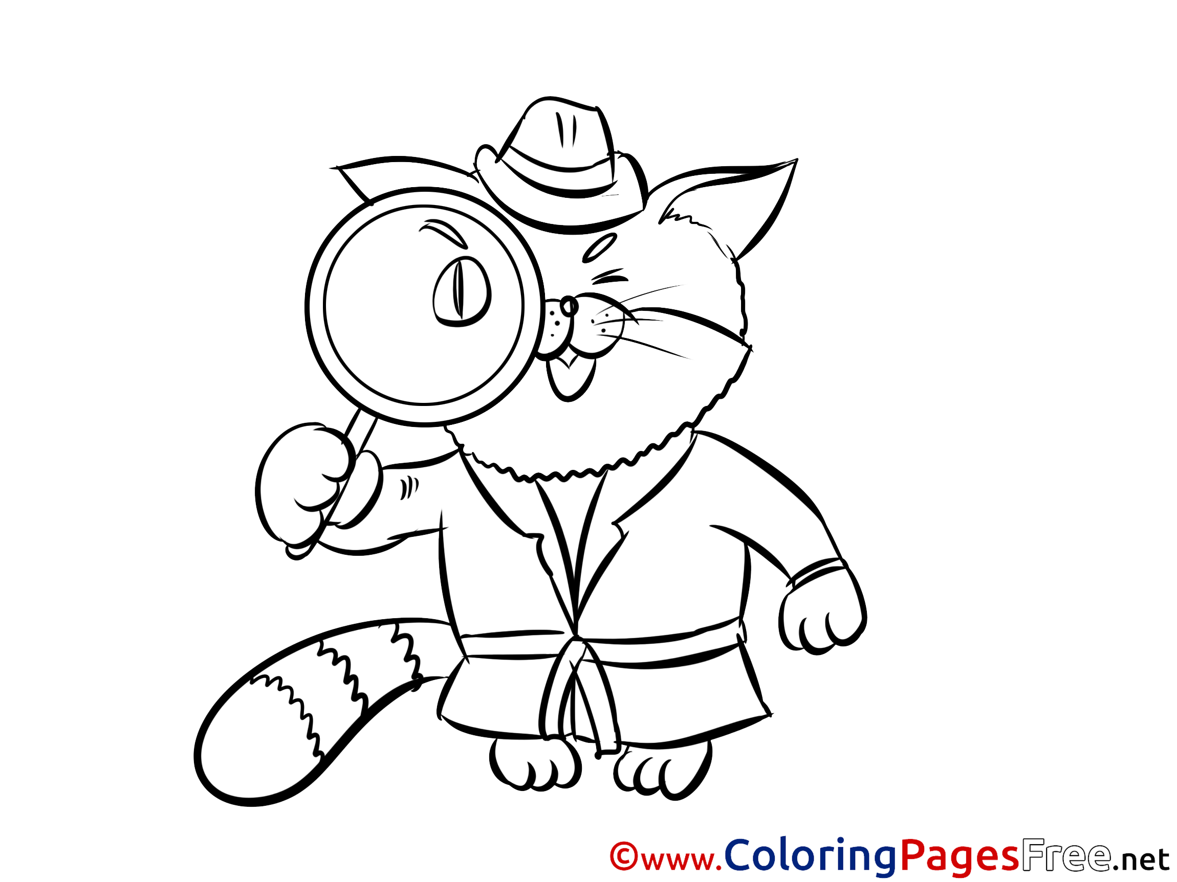 Cat Detective for free Coloring Pages download