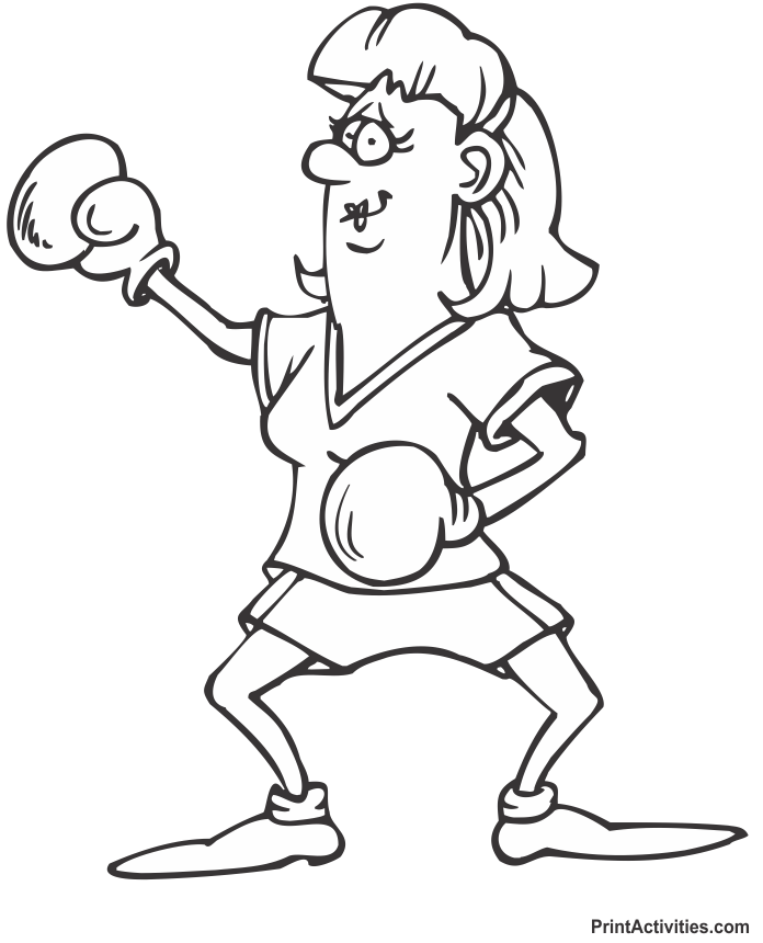 Fitness Coloring Page | Lady Boxing for Exercise - Clip Art ...