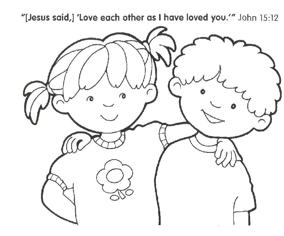 Online coloring pages Coloring page Children hugging the Bible, Download  print coloring page.