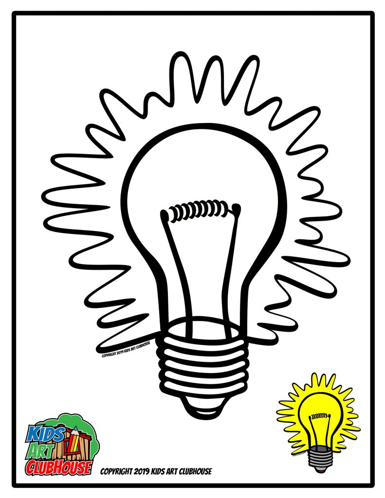 How to Draw a Light Bulb Printable Coloring Page – Kids Art ClubHouse